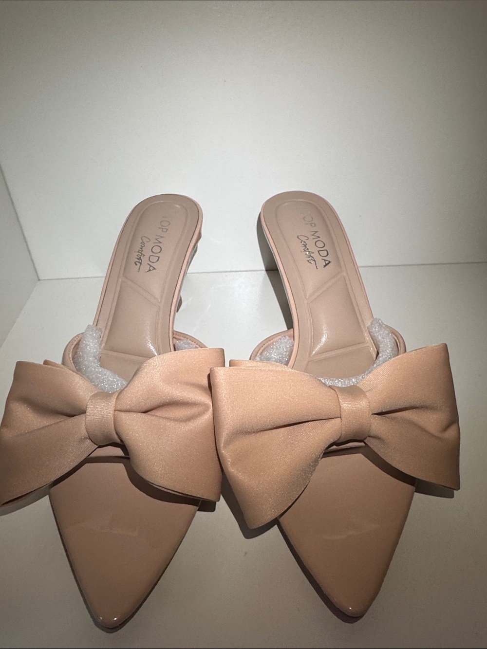 TOP Moda Blush Bow Pointed Toe Slip-On Mules